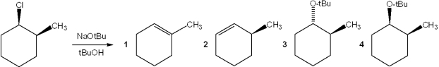 What is the major organic product obtained from the following reaction?   A) 1 B) 2 C) 3 D) 4