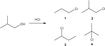 What is the major organic product obtained from the following reaction?   A) 1 B) 2 C) 3 D) 4