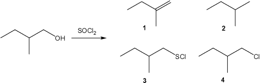 What is the major organic product obtained from the following reaction?   A) 1 B) 2 C) 3 D) 4