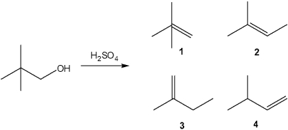 What is the major organic product obtained from the following reaction?   A) 1 B) 2 C) 3 D) 4