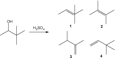 What is the major organic product obtained from the following reaction?   A) 1 B) 2 C) 3 D) 4
