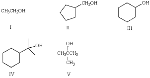Consider the following structures.   Structure(s)____could be used to produce an aldehyde by reaction with PCC. Enter the number of the appropriate structure. If more than one structure is correct, enter the appropriate numbers separated by commas.