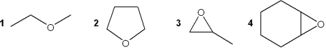 Which of the following are epoxides?   A) only 2 and 3 B) only 3 and 4 C) only 2, 3 and 4 D) 1, 2, 3 and 4