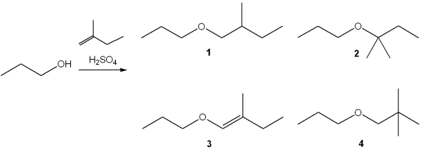 What is the major organic product obtained from the following reaction?   A) 1 B) 2 C) 3 D) 4
