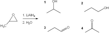 What is the major organic product obtained from the following reaction?   A) 1 B) 2 C) 3 D) 4