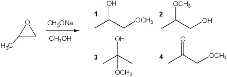 What is the major organic product obtained from the following reaction?   A) 1 B) 2 C) 3 D) 4