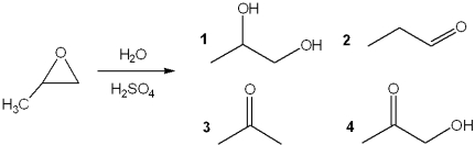 What is the major organic product obtained from the following reaction?   A) 1 B) 2 C) 3 D) 4