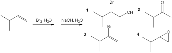 What is the major organic product obtained from the following sequence of reactions?   A) 1 B) 2 C) 3 D) 4