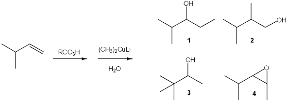 What is the major organic product obtained from the following sequence of reactions?   A) 1 B) 2 C) 3 D) 4
