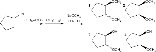 What is the major organic product obtained from the following sequence of reactions?   A) 1 B) 2 C) 3 D) 4