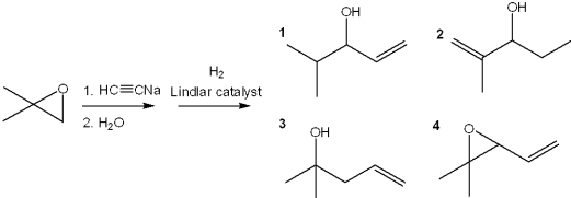 What is the major organic product obtained from the following sequence of reactions?   A) 1 B) 2 C) 3 D) 4
