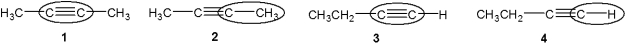 Which of the following bonds (circled)  gives a very weak or no stretching absorption in the infrared spectrum?   A) 1 B) 2 C) 3 D) 4
