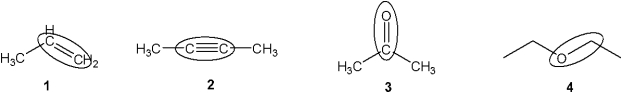Which of the following bonds (circled)  gives the weakest absorbance in the infrared spectrum?   A) 1 B) 2 C) 3 D) 4