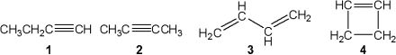 Which of the following compounds gives an infrared spectrum with peaks at 3300 cm<sup>-</sup><sup>1</sup> (sharp peak)  and 2150 cm<sup>-</sup><sup>1</sup> (sharp peak) ?   A) 1 B) 2 C) 3 D) 4