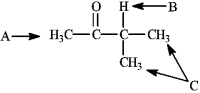 Identify the ratio of peak areas upon integration of the <sup>1</sup>H NMR spectrum for A, B, and C respectively. Enter the numbers separated by colons.  