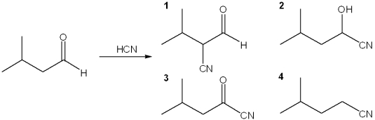 What is the major organic product obtained from the following reaction?   A) 1 B) 2 C) 3 D) 4