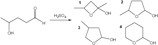What is the major organic product obtained from the following reaction?   A) 1 B) 2 C) 3 D) 4