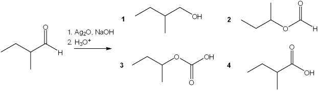What is the major organic product obtained from the following reaction?   A) 1 B) 2 C) 3 D) 4
