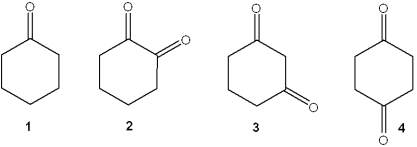 Which of the following has the highest K<sub>eq</sub> for enolization?   A) 1 B) 2 C) 3 D) 4