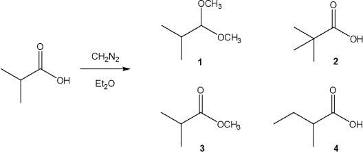 What is the major organic product obtained from the following reaction?   A) 1 B) 2 C) 3 D) 4
