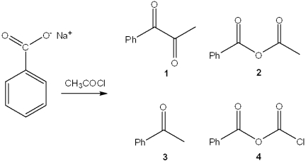 What is the major organic product obtained from the following reaction?   A) 1 B) 2 C) 3 D) 4