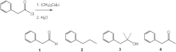 What is the major organic product obtained from the following reaction?   A) 1 B) 2 C) 3 D) 4