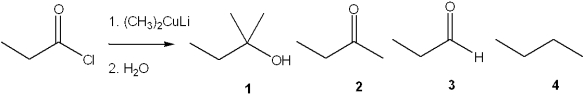 What is the major organic product obtained from the following reaction?   A) 1 B) 2 C) 3 D) 4