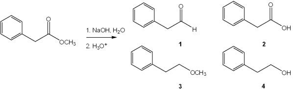 What is the major organic product obtained from the following reaction?   A) 1 B) 2 C) 3 D) 4