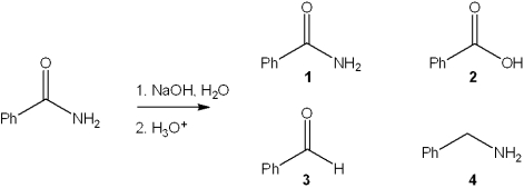 What is the major organic product obtained from the following reaction?   A) 1 B) 2 C) 3 D) 4