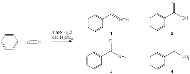 What is the major organic product obtained from the following reaction?   A) 1 B) 2 C) 3 D) 4