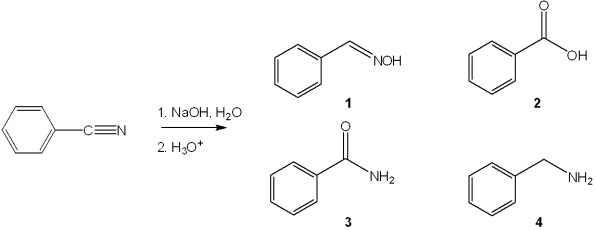 What is the major organic product obtained from the following reaction?   A) 1 B) 2 C) 3 D) 4
