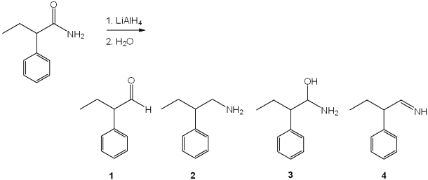What is the major organic product obtained from the following reaction?   A) 1 B) 2 C) 3 D) 4