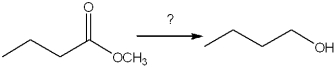 What is the best choice of reagent(s)  to achieve the following transformation?    A) H<sub>2</sub>O B) NaOH, H<sub>2</sub>O C) 1. LiAlH<sub>4</sub>; 2. H<sub>3</sub>O<sup>+</sup> D) H<sub>2</sub>SO<sub>4</sub>