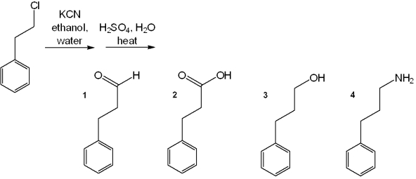 What is the major organic product obtained from the following reaction?   A) 1 B) 2 C) 3 D) 4