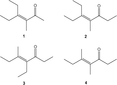 Which of the following compounds can be prepared by an aldol condensation by treating a single carbonyl compound with base?   A) 1 B) 2 C) 3 D) 4