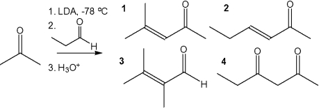What is the major organic product obtained from the following reaction?   A) 1 B) 2 C) 3 D) 4