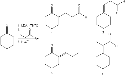 What is the major organic product obtained from the following reaction?   A) 1 B) 2 C) 3 D) 4
