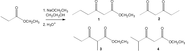 What is the major organic product obtained from the following reaction?   A) 1 B) 2 C) 3 D) 4
