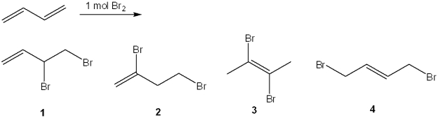 What is (are)  the major organic product(s)  formed in the following reaction?   A) only 1 B) only 1 and 3 C) only 2 and 4 D) only 1 and 4
