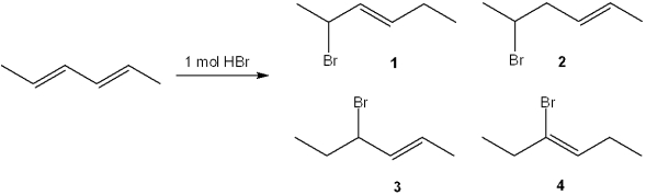 What is (are)  the major organic product(s)  formed in the following reaction?   A) only 1 B) only 3 C) only 1 and 3 D) only 2 and 4