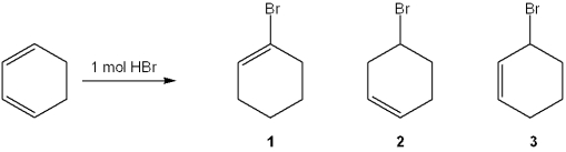 What is (are)  the major organic product(s)  formed in the following reaction?   A) only 1 B) only 2 C) only 3 D) 1, 2 and 3