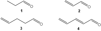  Which of the following has the highest value of  \lambda <sub>max</sub> in the ultraviolet-visible spectrum?   A) 1 B) 2 C) 3 D) 4 