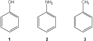 Which of the following has the compounds shown in the correct order of decreasing acidity (i.e., more acidic > less acidic) ?   A) 1 > 2 > 3 B) 2 > 1 > 3 C) 3 > 2 > 1 D) 1 > 3 > 2