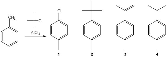 What is the major organic product obtained from the following reaction?   A) 1 B) 2 C) 3 D) 4