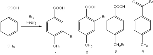 What is the major organic product obtained from the following reaction?   A) 1 B) 2 C) 3 D) 4