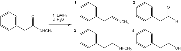 What is the major organic product obtained from the following reaction?   A) 1 B) 2 C) 3 D) 4