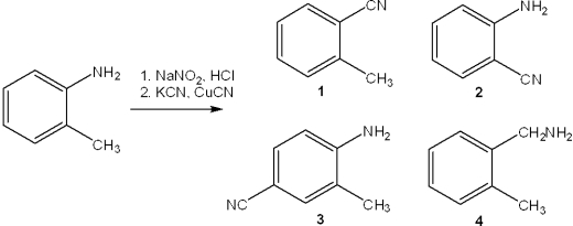 What is the major organic product obtained from the following reaction?   A) 1 B) 2 C) 3 D) 4