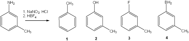 What is the major organic product obtained from the following reaction?   A) 1 B) 2 C) 3 D) 4