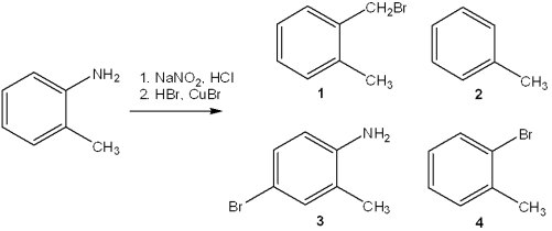 What is the major organic product obtained from the following reaction?   A) 1 B) 2 C) 3 D) 4