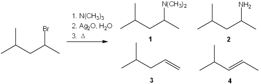 What is the major organic product obtained from the following reaction?   A) 1 B) 2 C) 3 D) 4